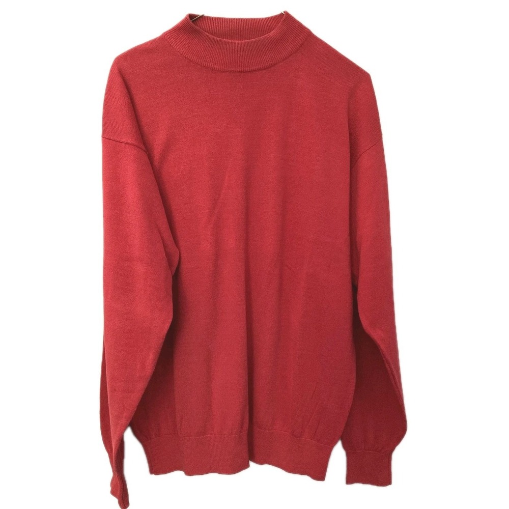 Vtg Tulliano Sweater Mens XL Red Silk Cotton Mock Neck Lightweight Knit Pullover